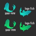 A set of fish logos. Fish logo in green and blue.